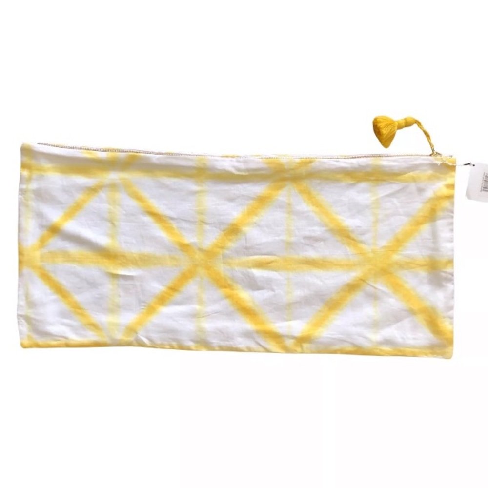 SERENA AND LILY STARBURST YELLOW TIE DYE PILLOW SHAM W/ TASSEL 14x30 100% LINEN